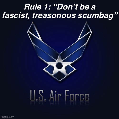 Post-Ashli Babbitt, maybe they need to teach this | Rule 1: “Don’t be a fascist, treasonous scumbag” | image tagged in air force | made w/ Imgflip meme maker
