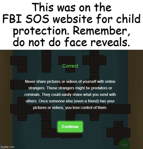 I MEAN ISNT THIS ALREADY OBVIOUS | This was on the FBI SOS website for child protection. Remember, do not do face reveals. | made w/ Imgflip meme maker