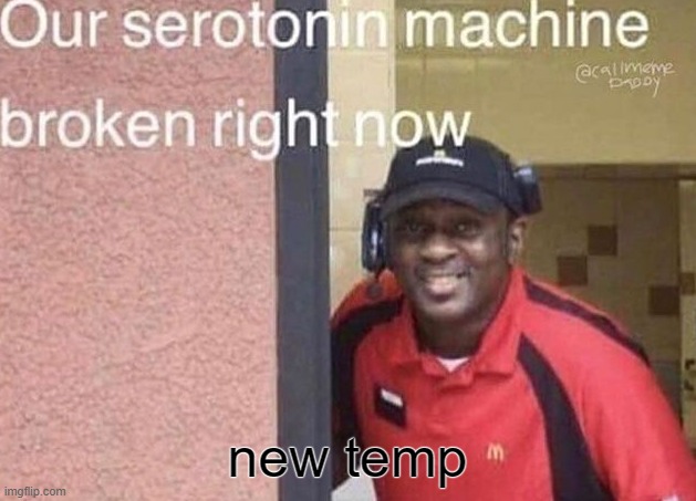 our serotonin machine broken right now | new temp | image tagged in our serotonin machine broken right now | made w/ Imgflip meme maker