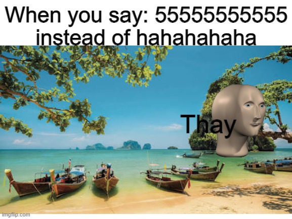 thay | When you say: 55555555555 instead of hahahahaha; Thay | image tagged in thailand,meme man,hello,oh wow are you actually reading these tags | made w/ Imgflip meme maker