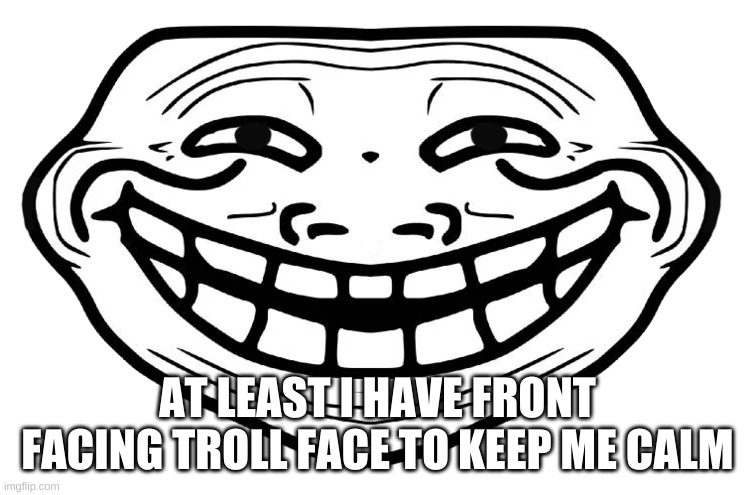 Front Facing Troll Face | AT LEAST I HAVE FRONT FACING TROLL FACE TO KEEP ME CALM | image tagged in front facing troll face | made w/ Imgflip meme maker