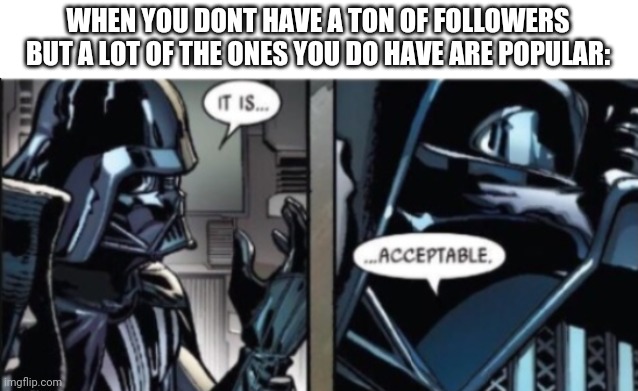 Me | WHEN YOU DONT HAVE A TON OF FOLLOWERS BUT A LOT OF THE ONES YOU DO HAVE ARE POPULAR: | image tagged in it is acceptable | made w/ Imgflip meme maker