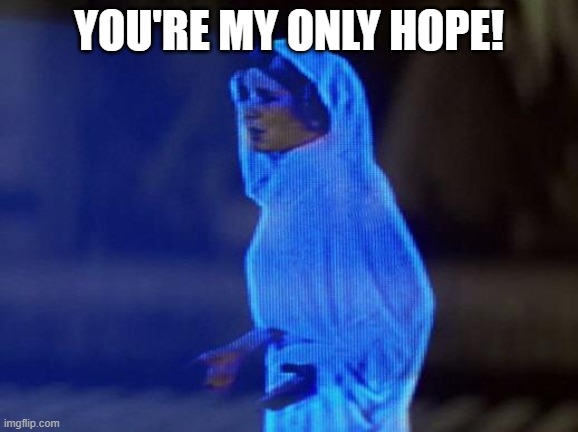 help me obi wan | YOU'RE MY ONLY HOPE! | image tagged in help me obi wan | made w/ Imgflip meme maker