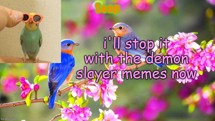 Soap bird tempo | i'll stop it with the demon slayer memes now | image tagged in soap bird tempo ty yachi | made w/ Imgflip meme maker