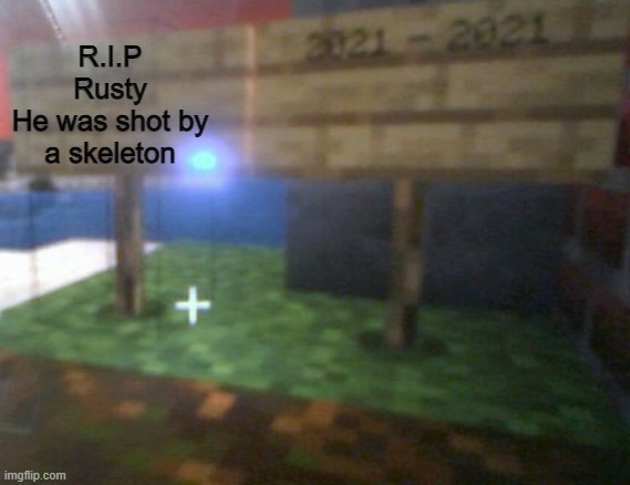 My dog died so i made this (sorry for low quality) | R.I.P
Rusty
He was shot by
a skeleton | image tagged in minecraft | made w/ Imgflip meme maker