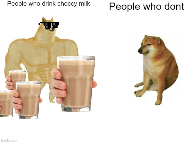 DRINK YOU CHOCCY MILK | People who drink choccy milk; People who dont | image tagged in memes,funny,choccy milk,milk | made w/ Imgflip meme maker