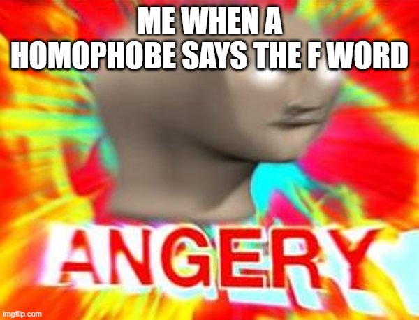 Surreal Angery | ME WHEN A HOMOPHOBE SAYS THE F WORD | image tagged in surreal angery,f word | made w/ Imgflip meme maker