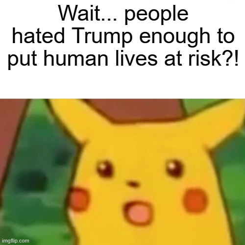 Surprised Pikachu Meme | Wait... people hated Trump enough to put human lives at risk?! | image tagged in memes,surprised pikachu | made w/ Imgflip meme maker