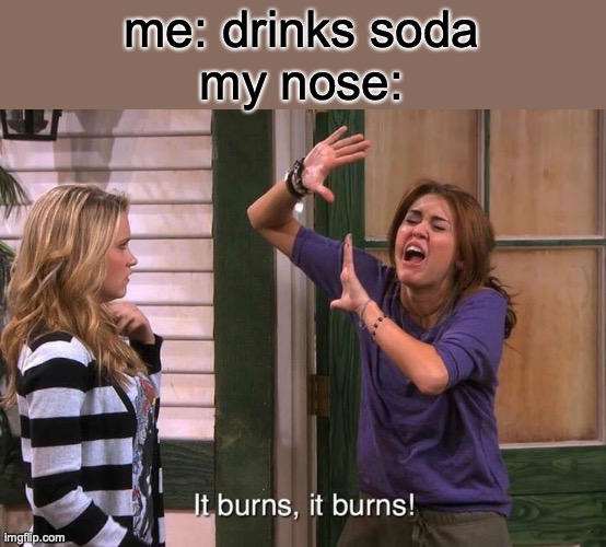 it burrrrns | me: drinks soda
my nose: | image tagged in it burns it burns | made w/ Imgflip meme maker