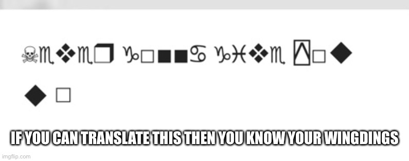 IF YOU CAN TRANSLATE THIS THEN YOU KNOW YOUR WINGDINGS | image tagged in wingdings | made w/ Imgflip meme maker