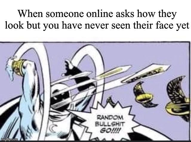 Or just don’t reply at all lmao | When someone online asks how they look but you have never seen their face yet | image tagged in random bullshit go | made w/ Imgflip meme maker