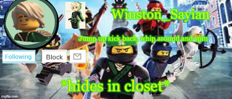 Winston's Ninjago Template | *hides in closet* | image tagged in winston's ninjago template | made w/ Imgflip meme maker