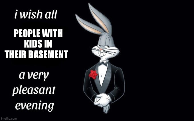 I wish all the X a very pleasant evening | PEOPLE WITH KIDS IN THEIR BASEMENT | image tagged in i wish all the x a very pleasant evening | made w/ Imgflip meme maker