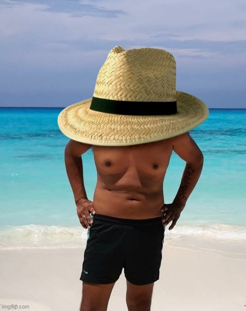 beach body | image tagged in beach body,summer body,hat,beach,playa,verano | made w/ Imgflip meme maker