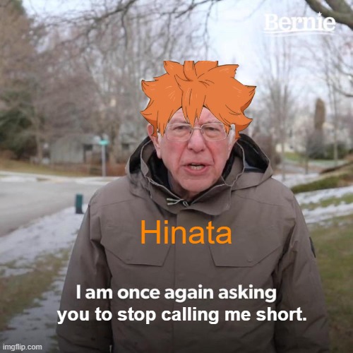 I Am One Again Asking You To Stop Calling Me Short | Hinata; you to stop calling me short. | image tagged in memes,bernie i am once again asking for your support,haikyuu | made w/ Imgflip meme maker