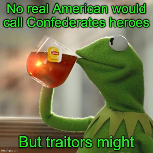 But That's None Of My Business | No real American would call Confederates heroes; But traitors might | image tagged in memes,but that's none of my business,kermit the frog | made w/ Imgflip meme maker