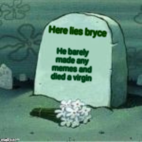 Making memes to insult people | Here lies bryce; He barely made any memes and died a virgin | image tagged in here lies x | made w/ Imgflip meme maker