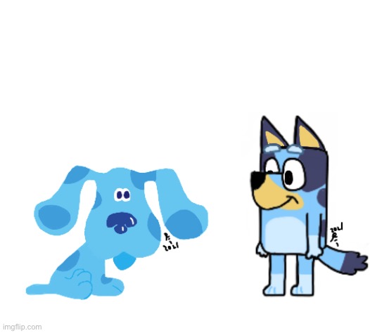 blue dogs collide | image tagged in bluey,blues clues,drawings | made w/ Imgflip meme maker