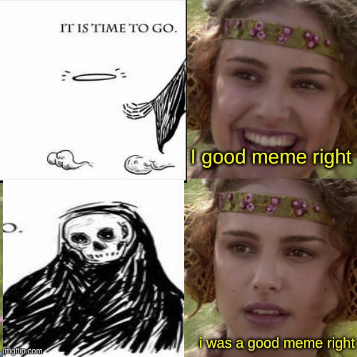 I good meme right; i was a good meme right | image tagged in it is time to go,meme,funny | made w/ Imgflip meme maker