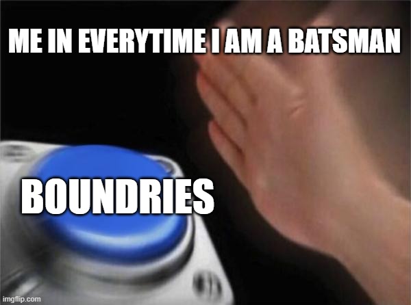 Blank Nut Button Meme | ME IN EVERYTIME I AM A BATSMAN; BOUNDRIES | image tagged in memes,blank nut button | made w/ Imgflip meme maker