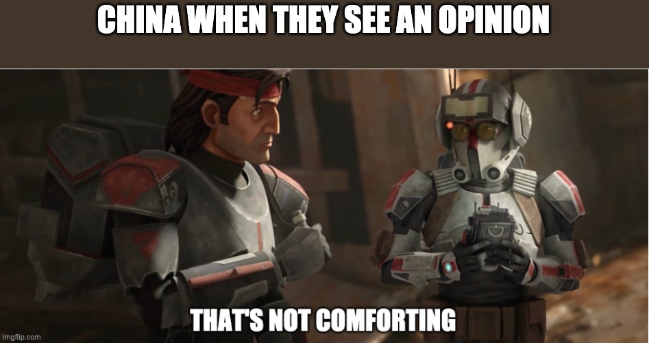 that's not comforting | CHINA WHEN THEY SEE AN OPINION | image tagged in that's not comforting,china,memes | made w/ Imgflip meme maker