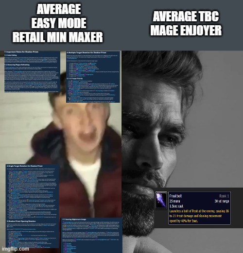 back in classic | AVERAGE EASY MODE RETAIL MIN MAXER; AVERAGE TBC MAGE ENJOYER | image tagged in wow,tbc,classic,world of warcraft | made w/ Imgflip meme maker