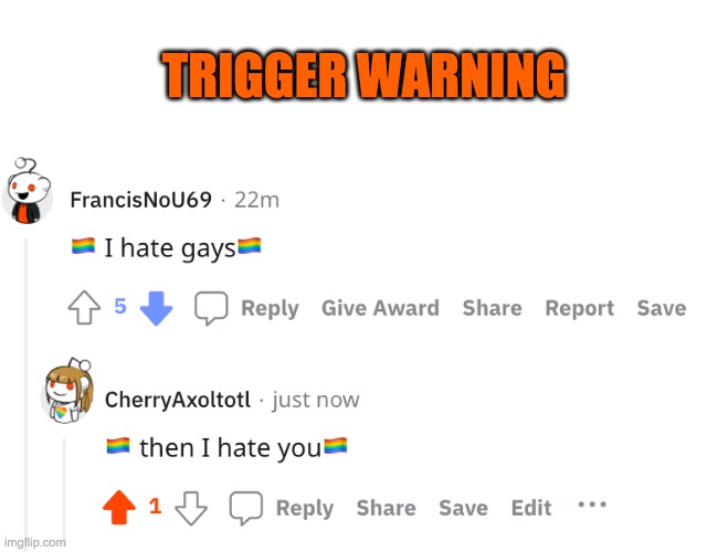 here's a comeback to a homophobe | TRIGGER WARNING | made w/ Imgflip meme maker