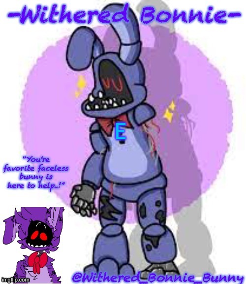 E | E | image tagged in withered_bonnie_bunny's fnaf 2 bonnie template | made w/ Imgflip meme maker