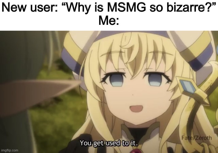 You Get Used To It | New user: “Why is MSMG so bizarre?”
Me: | image tagged in you get used to it | made w/ Imgflip meme maker