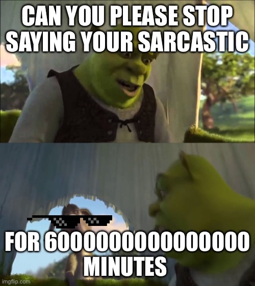 Can you not X, for FIVE MINUTES | CAN YOU PLEASE STOP SAYING YOUR SARCASTIC; FOR 6000000000000000 MINUTES | image tagged in can you not x for five minutes | made w/ Imgflip meme maker