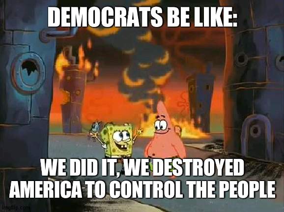 131$ for 4 bags of food | DEMOCRATS BE LIKE:; WE DID IT, WE DESTROYED AMERICA TO CONTROL THE PEOPLE | image tagged in we did it patrick we saved the city,democrats | made w/ Imgflip meme maker