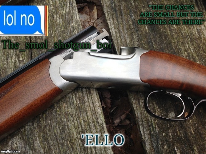 Smol shotgun boi temp | 'ELLO | image tagged in smol shotgun boi temp | made w/ Imgflip meme maker