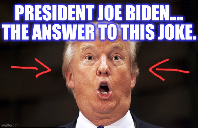 Trump's Oh Face | PRESIDENT JOE BIDEN....
THE ANSWER TO THIS JOKE. | image tagged in trump's oh face | made w/ Imgflip meme maker