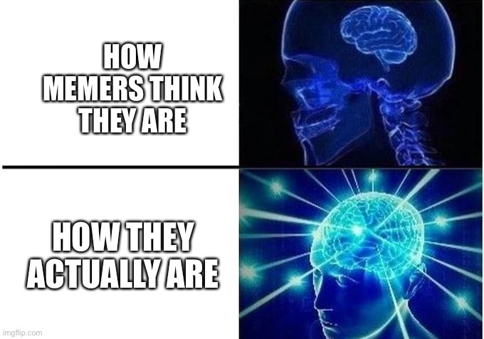 Small brain meme | HOW MEMERS THINK THEY ARE; HOW THEY ACTUALLY ARE | image tagged in small brain meme | made w/ Imgflip meme maker