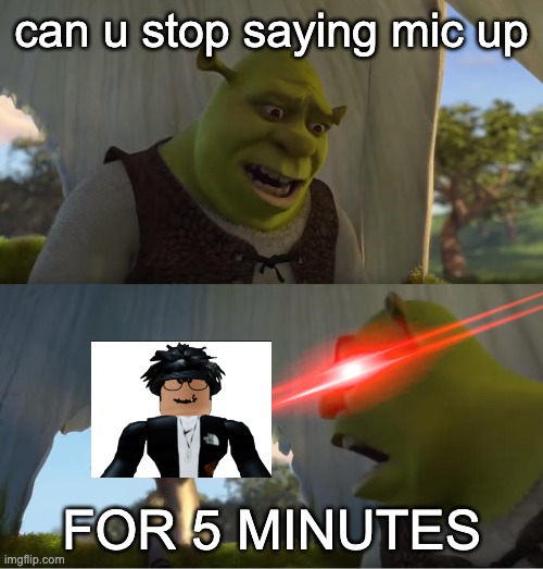 Shrek For Five Minutes | can u stop saying mic up; FOR 5 MINUTES | image tagged in shrek for five minutes | made w/ Imgflip meme maker