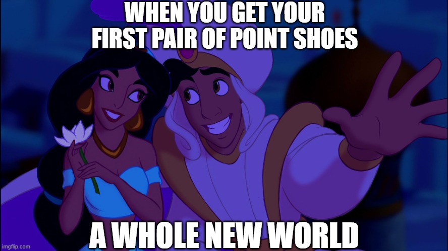 A Whole New World | WHEN YOU GET YOUR FIRST PAIR OF POINT SHOES; A WHOLE NEW WORLD | image tagged in a whole new world | made w/ Imgflip meme maker