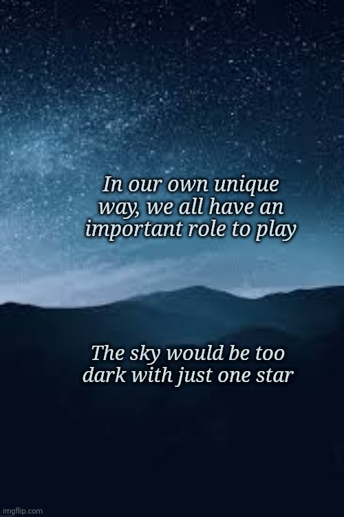 Many stars, many talents | In our own unique way, we all have an important role to play; The sky would be too dark with just one star | image tagged in talent,stars | made w/ Imgflip meme maker