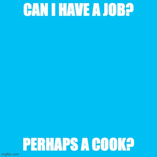 Blank Transparent Square Meme | CAN I HAVE A JOB? PERHAPS A COOK? | image tagged in memes,blank transparent square | made w/ Imgflip meme maker