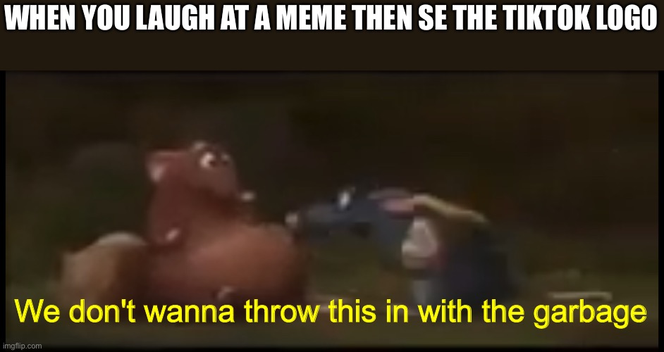 Don't throw the good tiktok in with the trash told I beg you! | WHEN YOU LAUGH AT A MEME THEN SE THE TIKTOK LOGO; We don't wanna throw this in with the garbage | image tagged in we don't wanna throw this in with the garbage | made w/ Imgflip meme maker