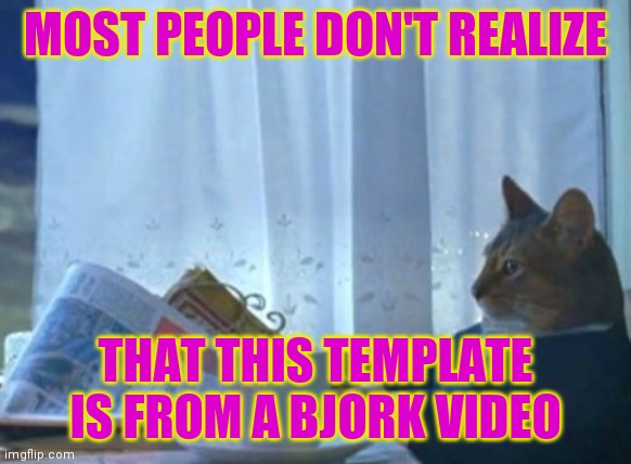 I Should Buy A Boat Cat Meme | MOST PEOPLE DON'T REALIZE; THAT THIS TEMPLATE IS FROM A BJORK VIDEO | image tagged in memes,i should buy a boat cat | made w/ Imgflip meme maker