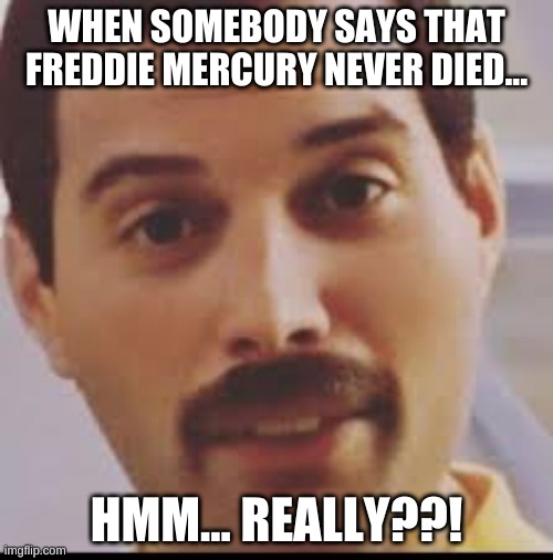 ha |  WHEN SOMEBODY SAYS THAT FREDDIE MERCURY NEVER DIED... HMM... REALLY??! | image tagged in freddie mercury | made w/ Imgflip meme maker