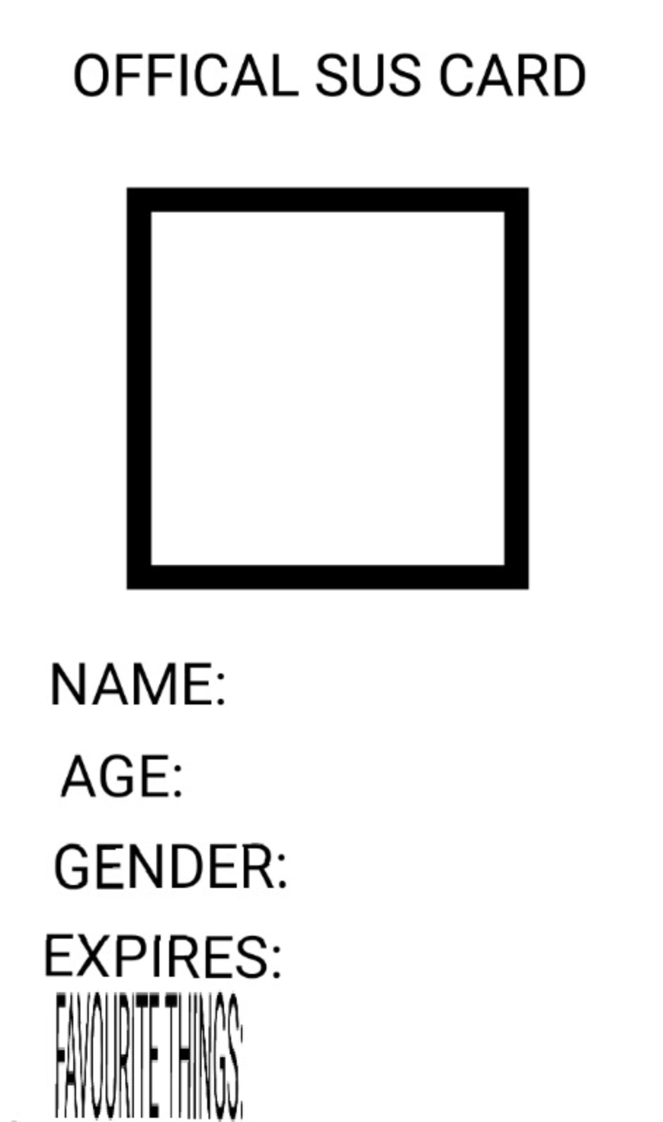 Official Sus card Blank Meme Template