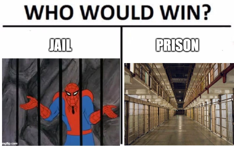 umm... | JAIL; PRISON | image tagged in who would win,spiderman jail,prison,what | made w/ Imgflip meme maker