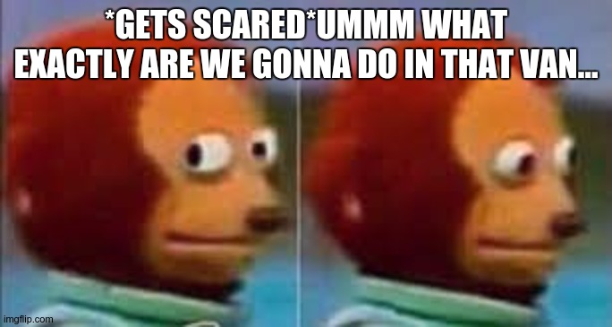 Scared Puppet | *GETS SCARED*UMMM WHAT EXACTLY ARE WE GONNA DO IN THAT VAN... | image tagged in scared puppet | made w/ Imgflip meme maker