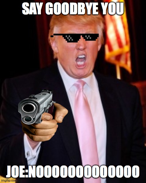 Donald Trump | SAY GOODBYE YOU; JOE:NOOOOOOOOOOOOO | image tagged in donald trump | made w/ Imgflip meme maker