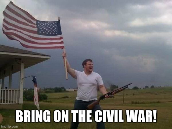 American flag shotgun guy | BRING ON THE CIVIL WAR! | image tagged in american flag shotgun guy | made w/ Imgflip meme maker