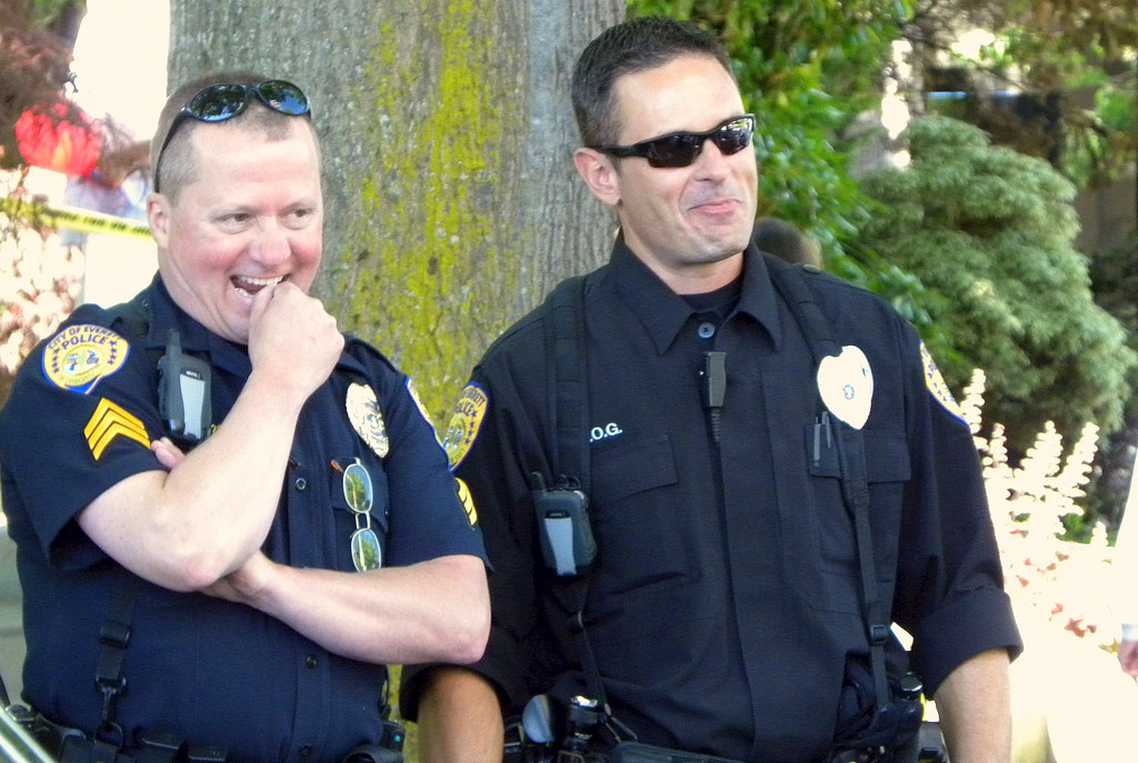 High Quality USA cops laughing at european cops Blank Meme Template