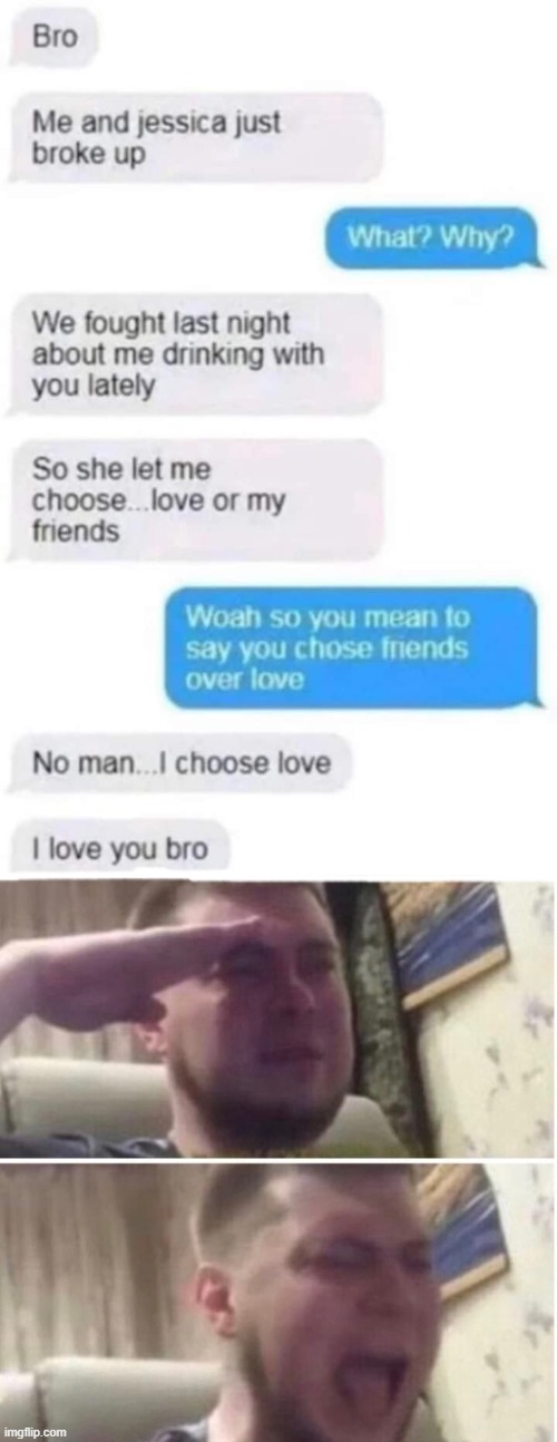 A true bro :') | image tagged in crying salute,salute,bro,love | made w/ Imgflip meme maker