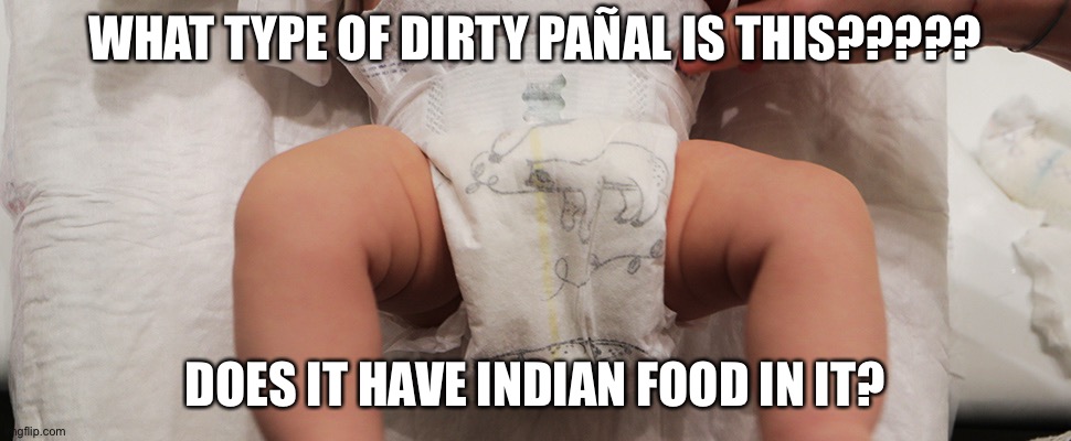 Soiled Pañal | WHAT TYPE OF DIRTY PAÑAL IS THIS????? DOES IT HAVE INDIAN FOOD IN IT? | image tagged in funny | made w/ Imgflip meme maker