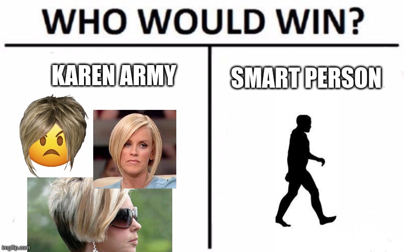 Who Would Win? | KAREN ARMY; SMART PERSON | image tagged in memes,who would win | made w/ Imgflip meme maker